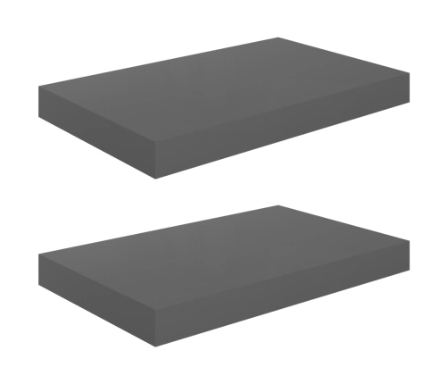 vidaXL Estantes flotantes de pared 2 uds MDF gris brillo 40x23x3,8 cm