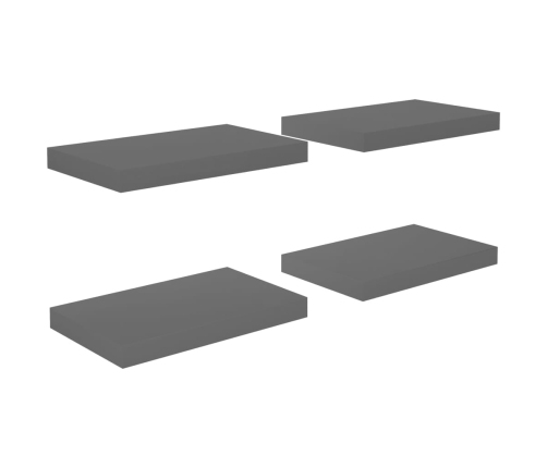 Estantes flotantes de pared 4 uds MDF gris brillo 40x23x3,8 cm