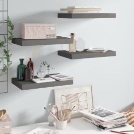 Estantes flotantes de pared 4 uds MDF gris brillo 40x23x3,8 cm