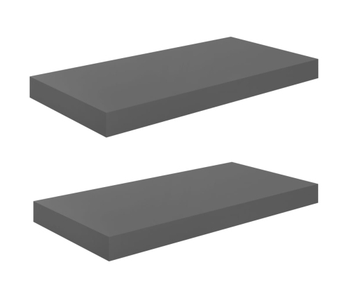 Estantes flotantes de pared 2 uds MDF gris brillo 50x23x3,8 cm