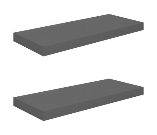 vidaXL Estantes flotantes de pared 2 uds MDF gris brillo 60x23,5x3,8cm