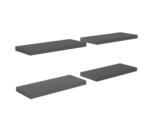 vidaXL Estantes flotante de pared 4 uds MDF gris brillo 60x23,5x3,8 cm