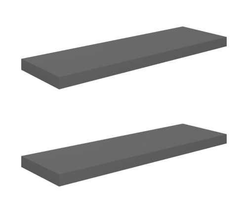 Estante flotante de pared 2 uds MDF gris brillo 80x23,5x3,8 cm