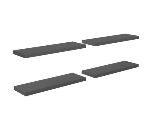 vidaXL Estante flotante de pared 4 uds MDF gris brillo 80x23,5x3,8 cm