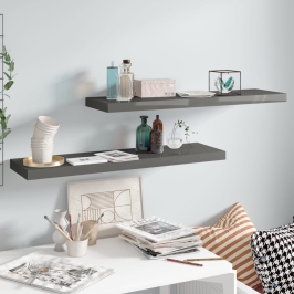 Estantes flotantes pared 2 uds MDF gris brillo 90x23,5x3,8 cm