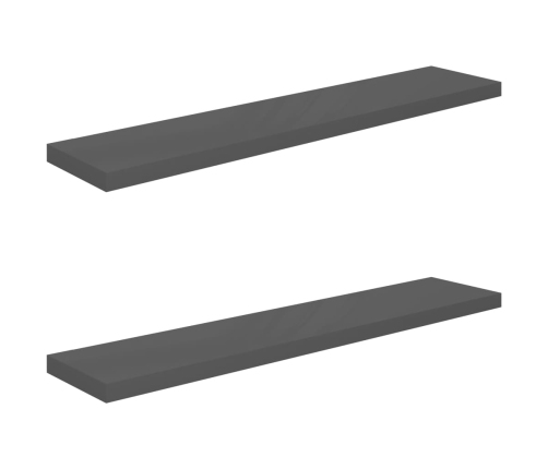 vidaXL Estante flotante de pared 2 uds MDF gris brillo 120x23,5x3,8 cm