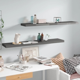 Estante flotante de pared 2 uds MDF gris brillo 120x23,5x3,8 cm
