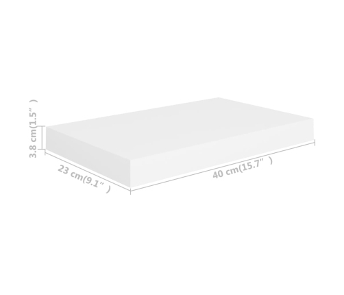 Estante flotante de pared MDF blanco 40x23x3,8 cm