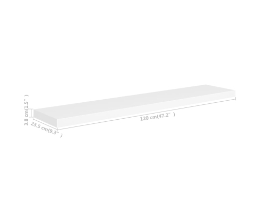 Estantes flotantes de pared 2 uds MDF blanco 120x23,5x3,8 cm