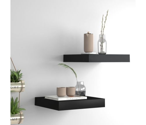 Estante flotante pared 2 uds MDF negro 23x23,5x3,8 cm