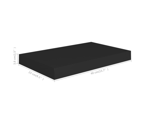 Estante flotante de pared MDF negro 40x23x3,8 cm