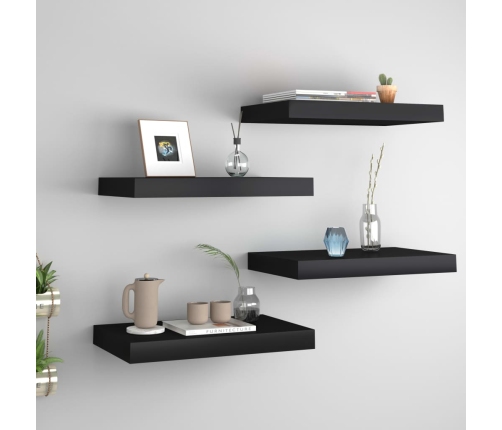 Estantes flotantes de pared 4 uds MDF negro 40x23x3,8 cm