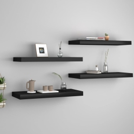 Estante flotante de pared 4 uds MDF negro 60x23,5x3,8 cm