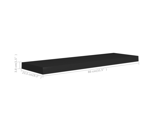 vidaXL Estante flotante de pared MDF negro 80x23,5x3,8 cm