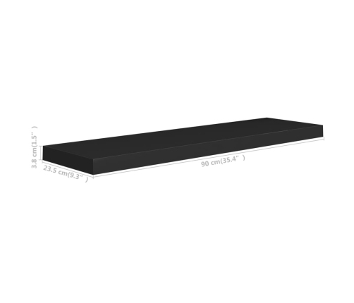 Estante flotante de pared MDF negro 90x23,5x3,8 cm