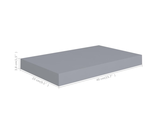 Estante flotante de pared MDF gris 40x23x3,8 cm