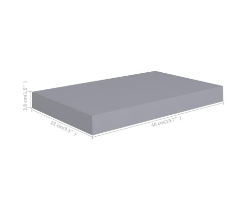 Estantes flotantes de pared 2 uds MDF gris 40x23x3,8 cm