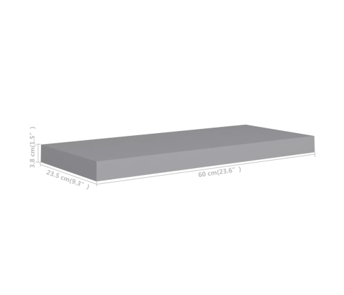 Estante flotante de pared MDF gris 60x23,5x3,8 cm