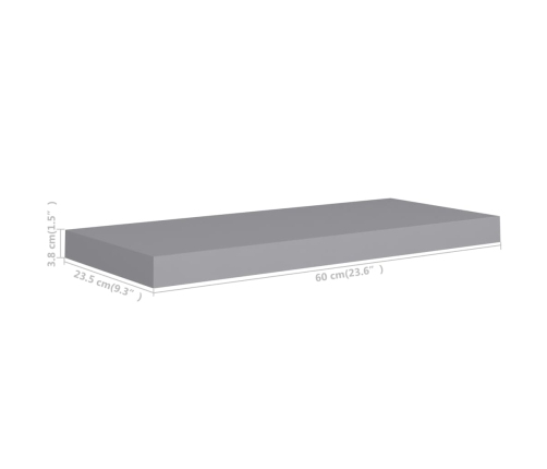 vidaXL Estante flotante pared 2 uds gris MDF 60x23,5x3,8 cm