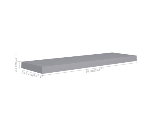 vidaXL Estante flotante de pared MDF gris 80x23,5x3,8 cm