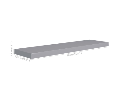 Estante flotante de pared MDF gris 90x23,5x3,8 cm