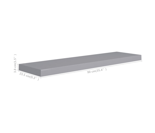 vidaXL Estantes flotantes de pared 2 uds MDF gris 90x23,5x3,8 cm