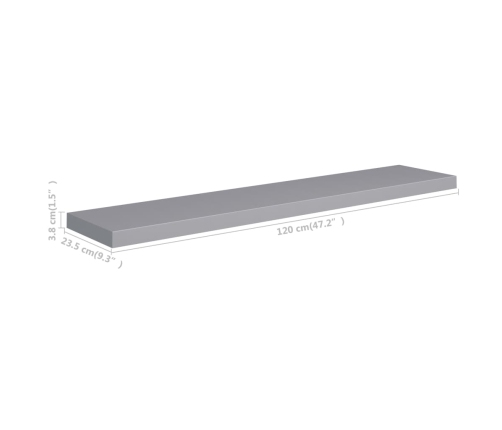 vidaXL Estante flotante de pared MDF gris 120x23,5x3,8 cm