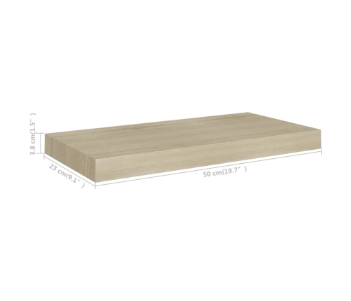 Estantes flotantes de pared 2 uds MDF roble 50x23x3,8 cm