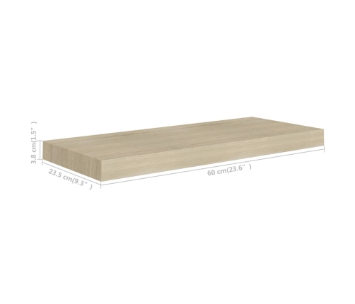 Estante flotante de pared MDF color roble 60x23,5x3,8 cm