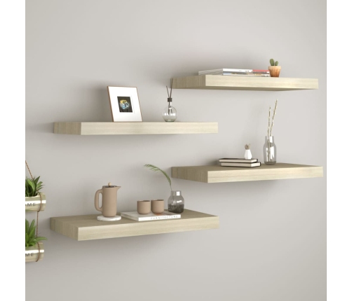 Estante flotante de pared 4 uds MDF roble 60x23,5x3,8 cm