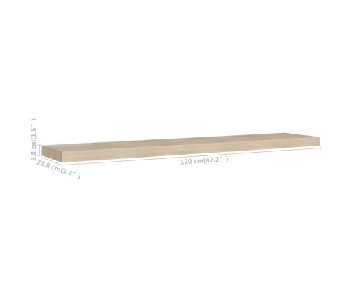 Estantes flotantes pared 2 uds color roble MDF 120x23,5x3,8cm