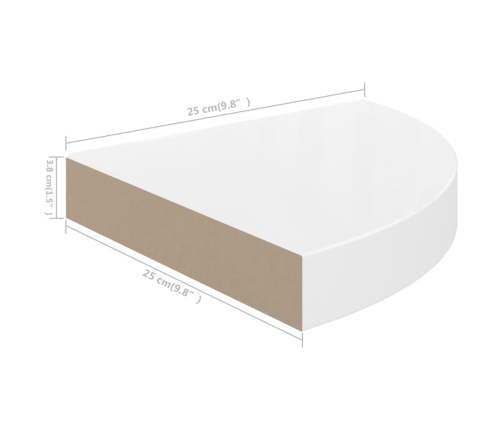 Estante flotante de esquina MDF blanco brillo 25x25x3,8 cm