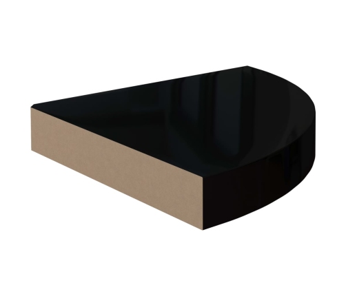 Estante flotante de esquina MDF negro brillo 25x25x3,8 cm