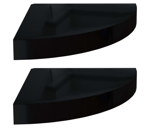 Estantes flotantes esquina 2 uds MDF negro brillo 25x25x3,8 cm