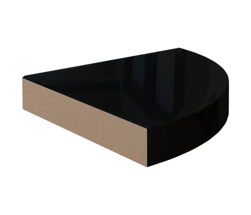 Estantes flotantes esquina 2 uds MDF negro brillo 25x25x3,8 cm