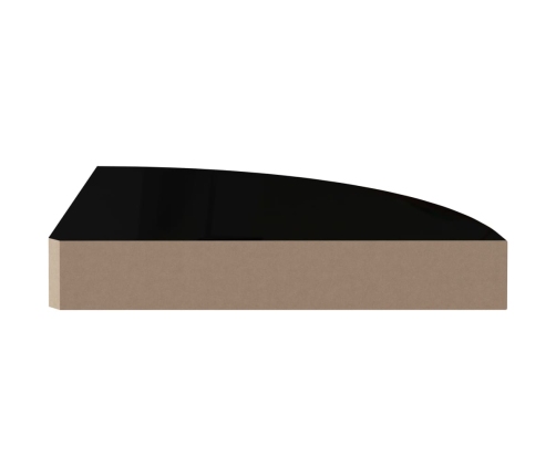 Estantes flotantes esquina 2 uds MDF negro brillo 25x25x3,8 cm