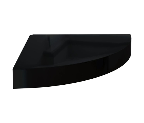 Estantes flotantes esquina 4 uds MDF negro brillo 25x25x3,8 cm