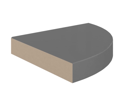 Estante flotante de esquina gris con brillo MDF 25x25x3,8 cm