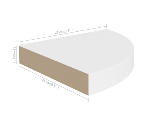 vidaXL Estante flotante de esquina 2 uds MDF blanco 25x25x3,8 cm