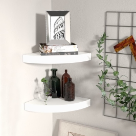 Estante flotante de esquina 2 uds MDF blanco 25x25x3,8 cm