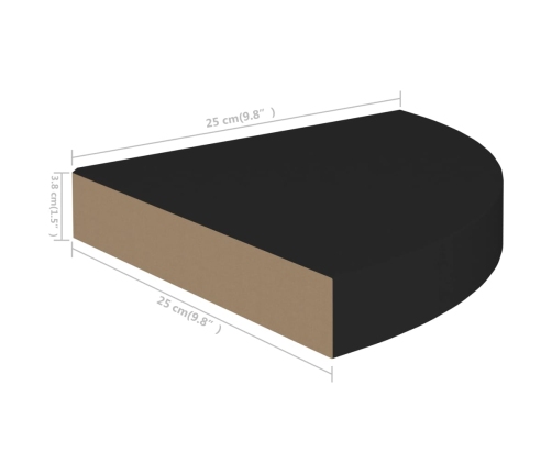 Estante flotante de esquina MDF negro 25x25x3,8 cm