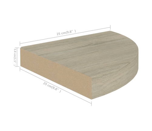 Estante flotante de esquina color roble MDF 25x25x3,8 cm