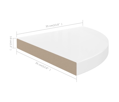 vidaXL Estante flotante de esquina MDF blanco brillo 35x35x3,8 cm