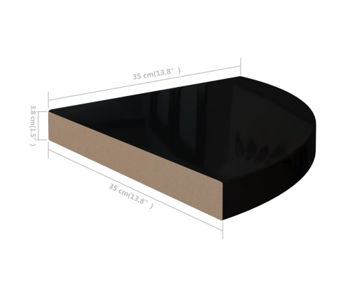 vidaXL Estante flotante de esquina negro brillante MDF 35x35x3,8 cm