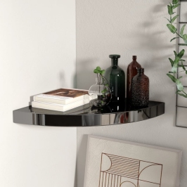 Estante flotante de esquina negro brillante MDF 35x35x3,8 cm