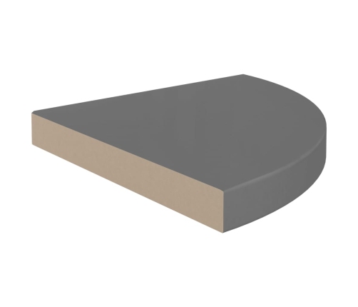 Estantes flotantes esquina 4 uds MDF gris brillo 35x35x3,8 cm