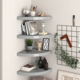 Estantes flotantes de esquina 4 uds MDF gris 35x35x3,8 cm