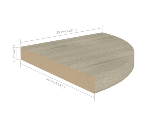 Estante flotante de esquina MDF color roble 35x35x3,8 cm