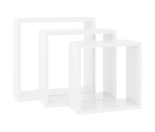 Estantes cubo de pared 3 unidades MDF blanco