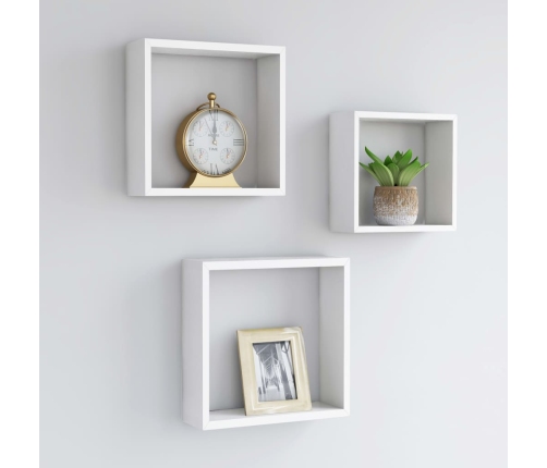 Estantes cubo de pared 3 unidades MDF blanco